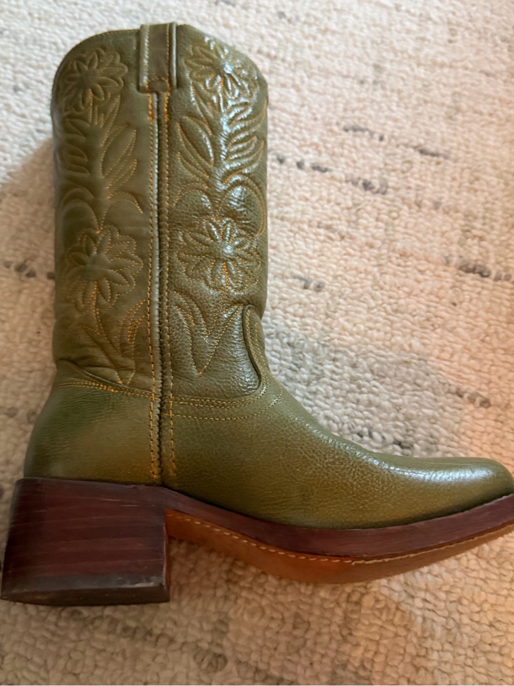 Frye Olive Green Embossed Leather Cowboy Boots size 6.5 GUC - Picture 5 of 12